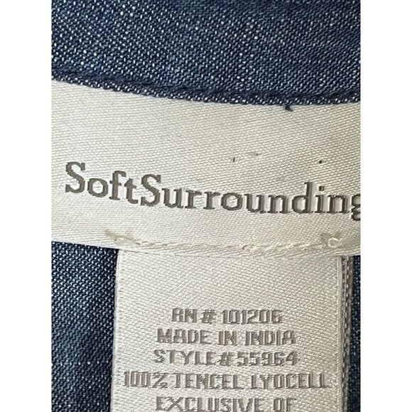 Soft Surroundings Chambray Denim Shirt 1X Blue Velvet Boho Western Cowgirl 80s - Picture 2 of 10